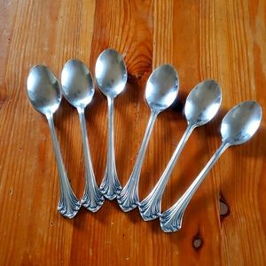 6 vintage towle colonial plume tea spoons L 6 1/4